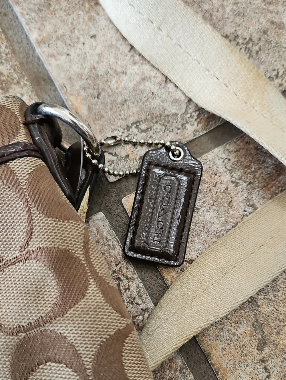 Coach Swingpack Crossbody Tan and Dark Brown Signature Crossbody Messenger